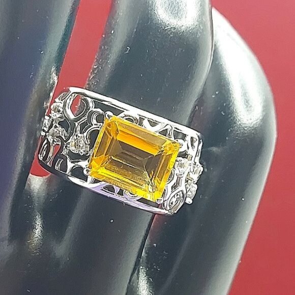Natural Yellow Citrine‎ 10x8mm & White Topaz 925 Sterling Silver Ring Sz… - Picture 7 of 11